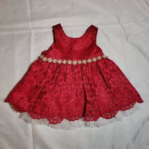 American Princess Embellish Party Dress Baby Girl 3 Mo Red Lace Textured Formal